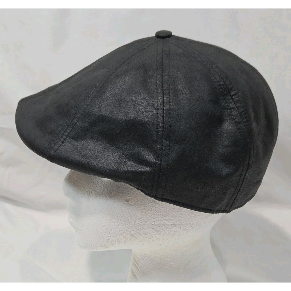 The Boston Scally Cap Scrapyard Black 8-panel Faux Leather Peaky Blinders M/L